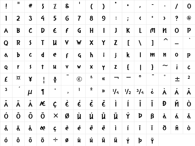 GrapefruitITC TT Regular  glyph index