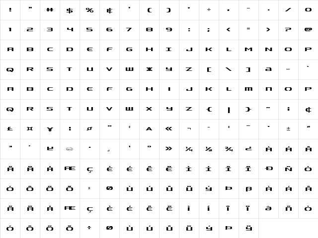 Alpha Men Condensed Condensed  glyph index