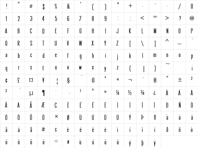 Snv Becker Ext Cond Regular  glyph index
