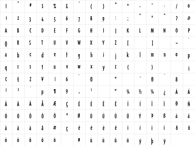 TriplexCond Roman  glyph index