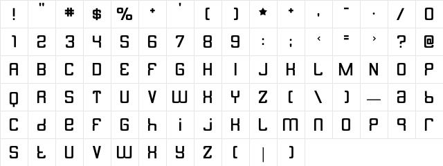 Butterbelly Regular  glyph index