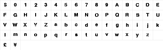PartyLights Regular  glyph index