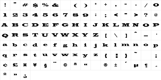 01 Regular  glyph index