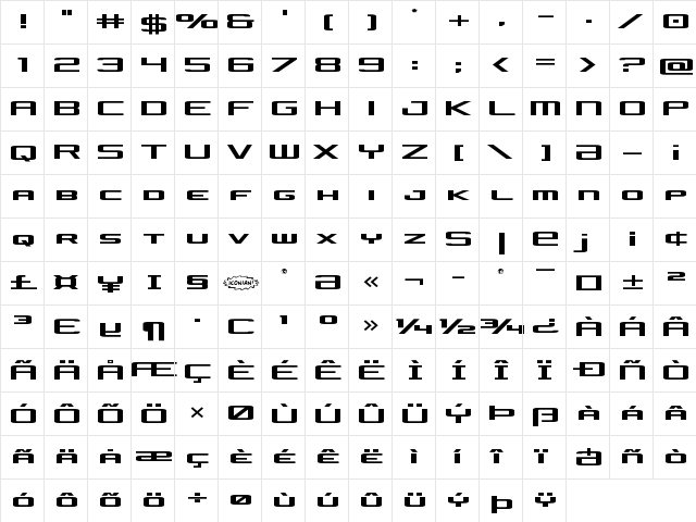 Concielian Jet Expanded Expanded  glyph index