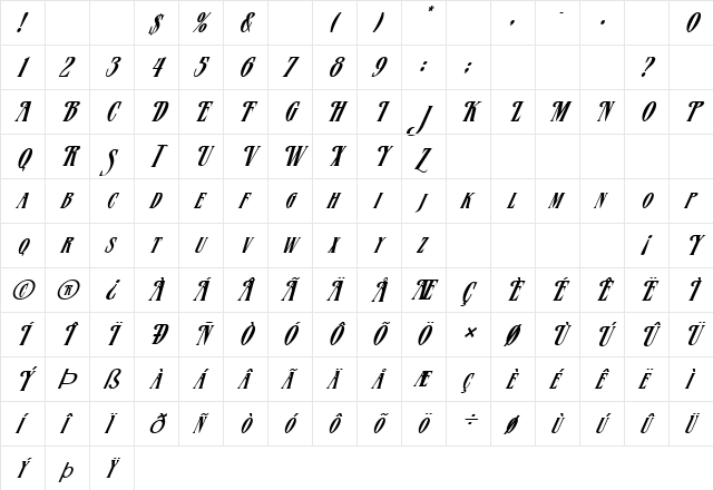 FZ JAZZY 23 ITALIC Normal  glyph index
