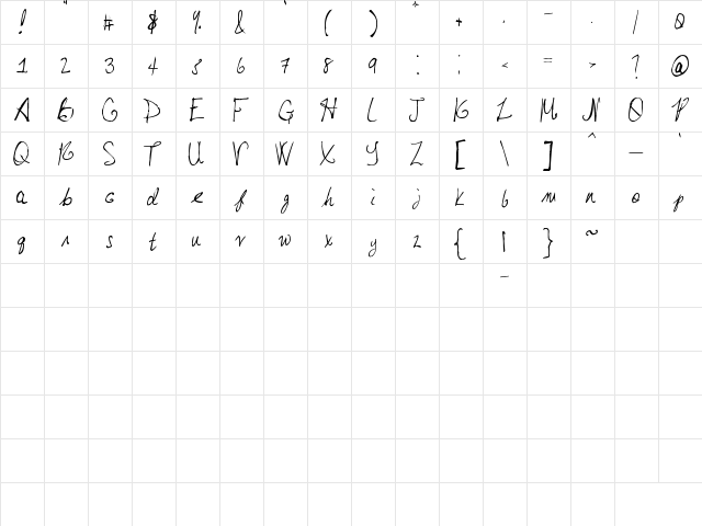 Elvira's Touch Regular  glyph index