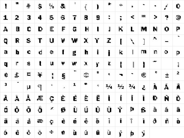 Funky46 Becker Regular  glyph index