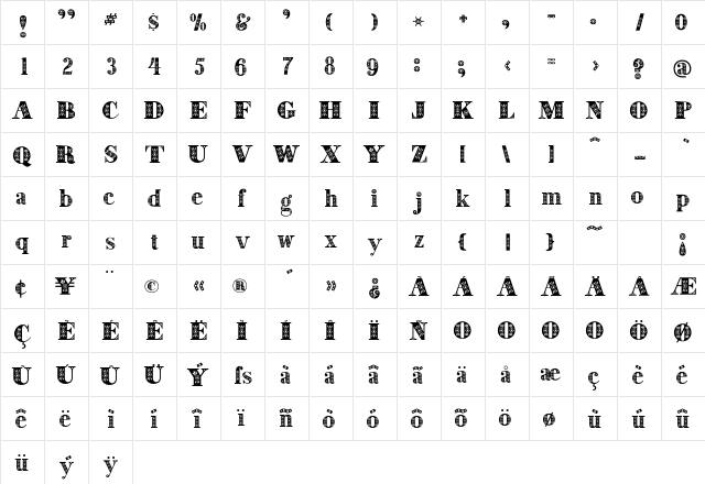 Decorative Medium  glyph index