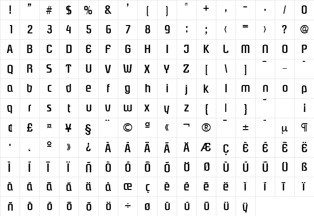 Pasadena-Serial-Medium Regular  glyph index