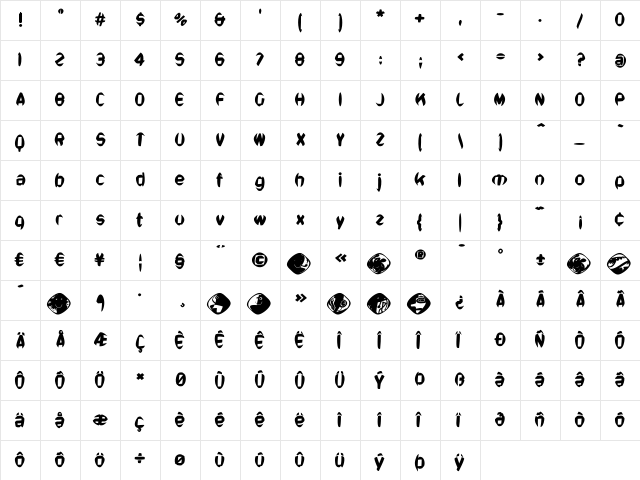 BonSans Regular  glyph index