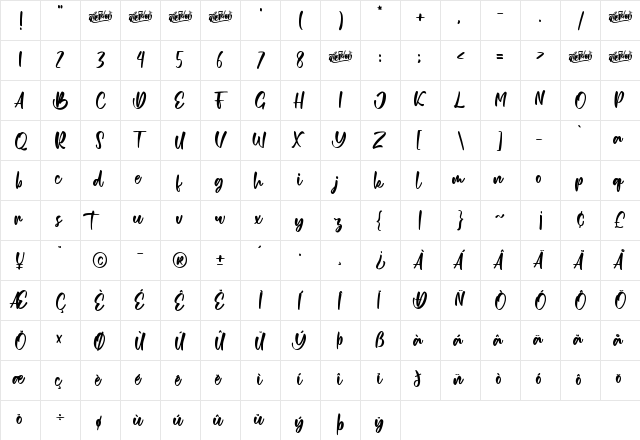 Romantics Regular  glyph index