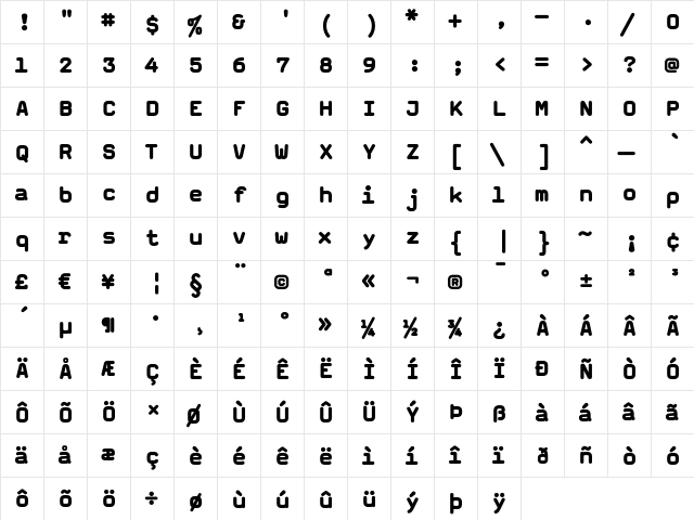 MagdaCleanMono Black  glyph index