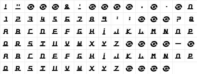 OneFish Regular  glyph index