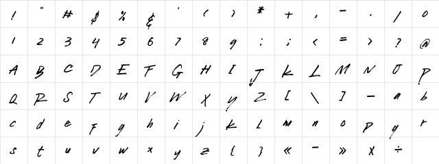 Lucy Black Regular  glyph index