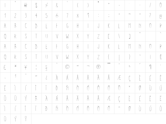 Aracne Condensed Light Condensed Light  glyph index