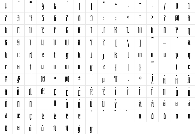 PlanetFiveHundred Regular  glyph index