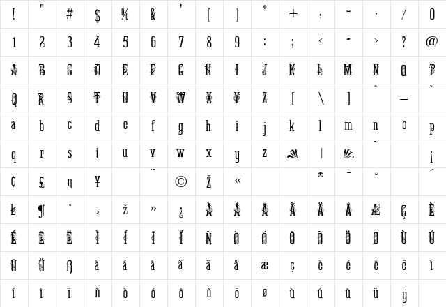 Marta Decor Two Regular  glyph index