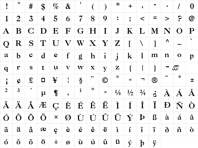 Caslon Three SSi Regular  glyph index