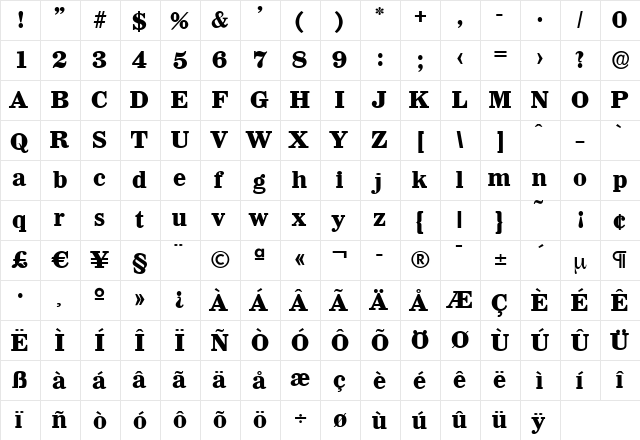 FredBecker-ExtraBold Regular  glyph index