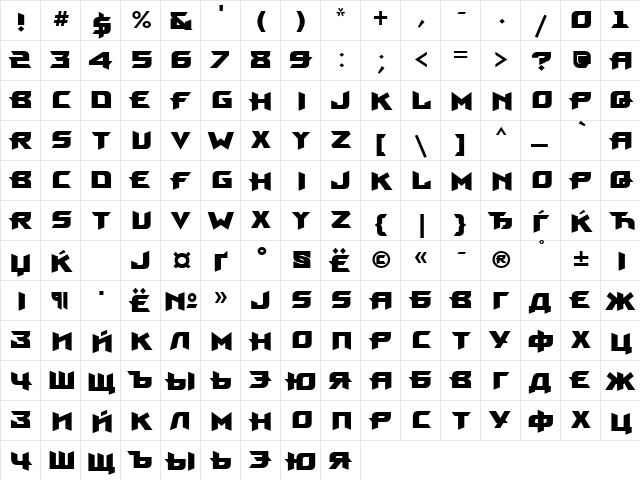 ProunBCTT Bold  glyph index