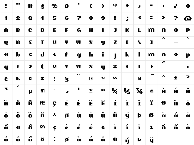 CellularBold Regular  glyph index