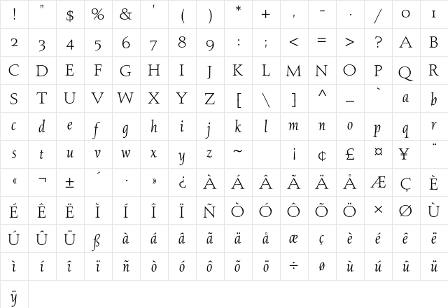 Aquinas Std Regular  glyph index