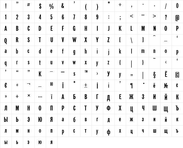 Gazeta Sans Serif Plain  glyph index