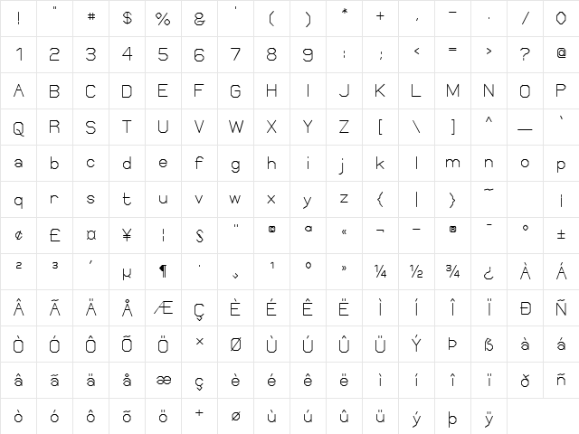 Elgethy Square Regular  glyph index