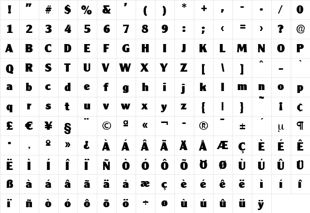 AlexanderBecker-Heavy Regular  glyph index