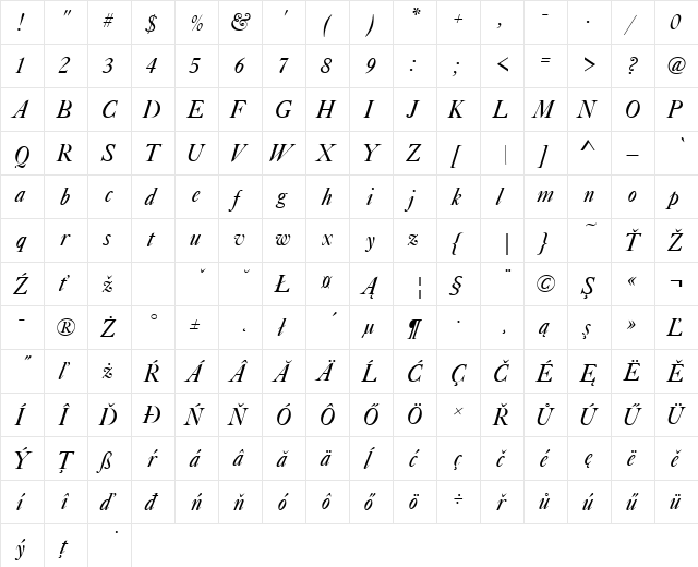 CaslonNo540D Italic  glyph index