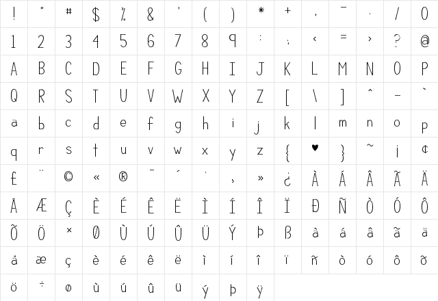 KG Compassion Simple Regular  glyph index