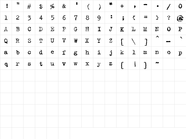 CK True Type Regular  glyph index