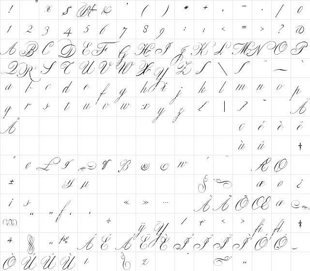 Classic Regular  glyph index