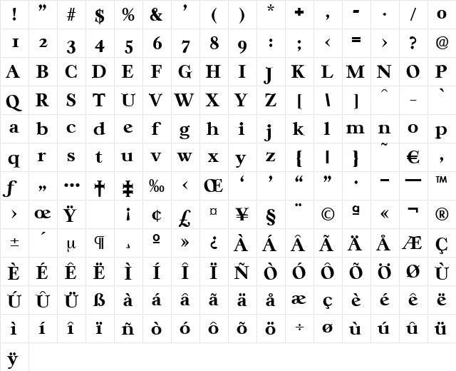 Casablanca-Bold Regular  glyph index