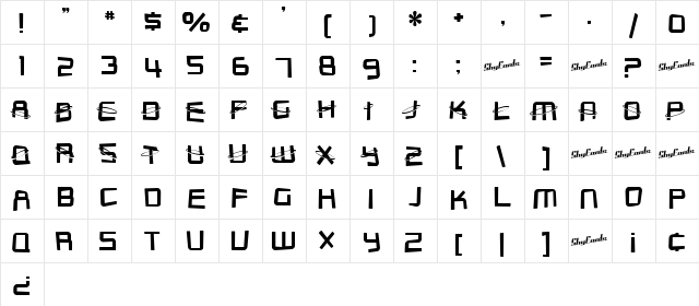 SF Outer Limits DistUpright Regular  glyph index