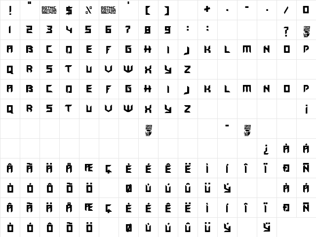 Gothic Gotera Regular  glyph index