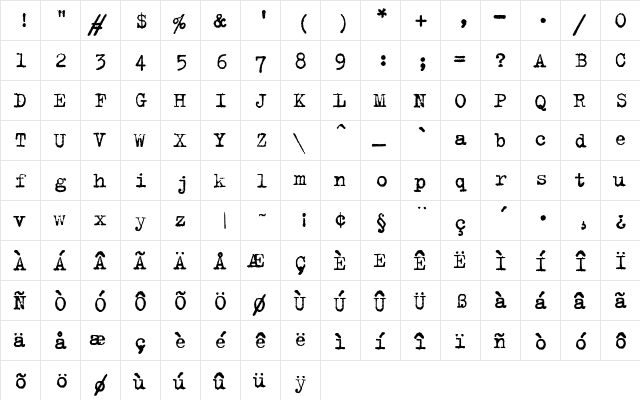 TrixiePlain Regular  glyph index