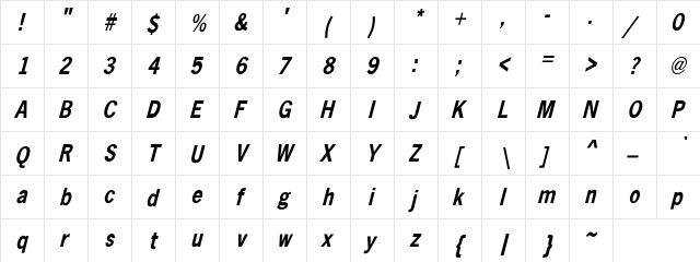Abell Condensed Bold Oblique Bold  glyph index