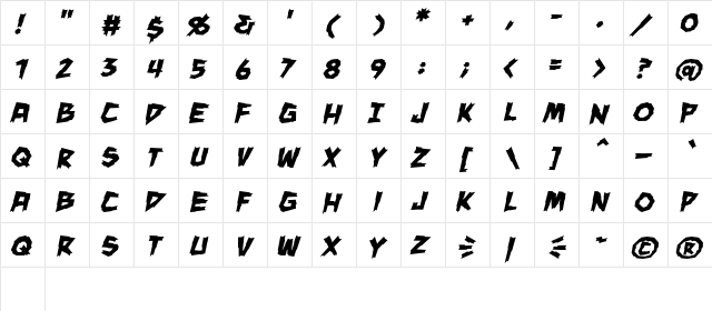 ManEater BB Bold  glyph index