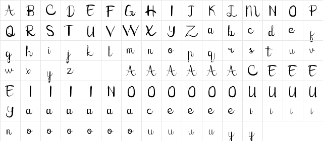 Kate Raymond Demo Script Regular  glyph index