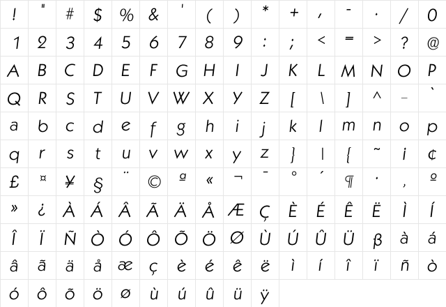 Ikabel Light  glyph index