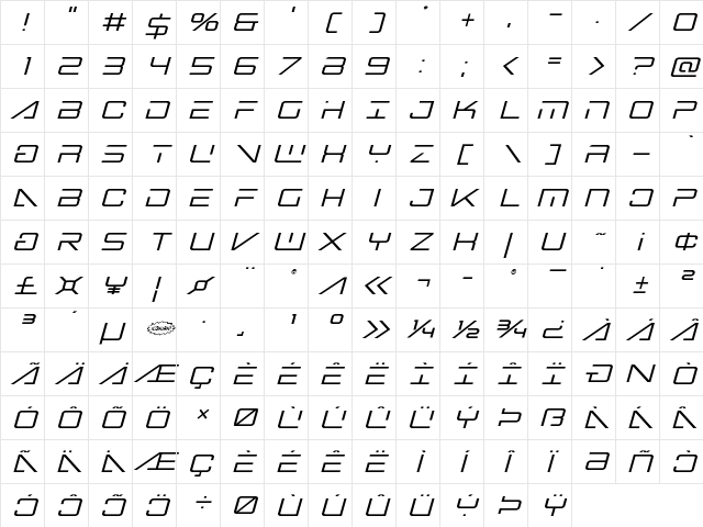 Banshee Pilot Title Italic Italic  glyph index