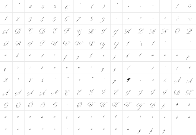 Milton Two Bold Regular  glyph index