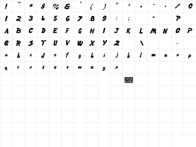 Fingerpaint Bold Italic  glyph index