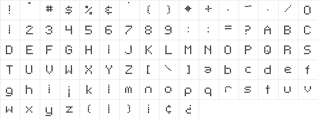 Telegraphic Regular  glyph index