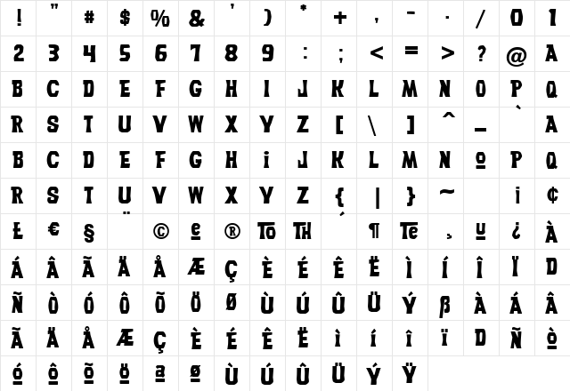 FrikiTikiJF Regular  glyph index