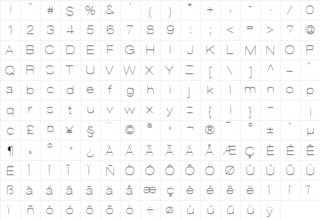 HeaveneticaExtd2 ULtSH  glyph index