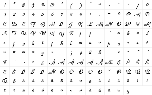 ParkAveDRe1 Regular  glyph index
