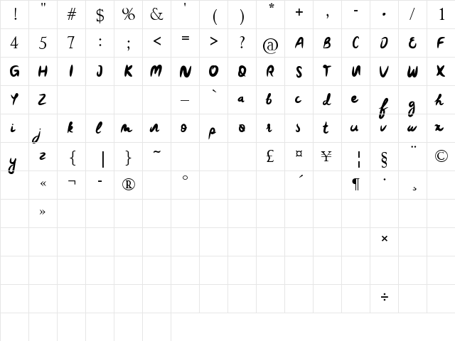 Dear Annabelle Regular  glyph index