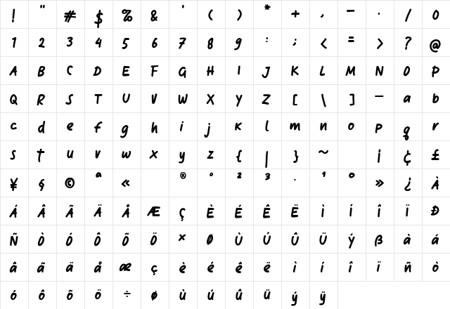 Klefont Mooncrat Regular  glyph index